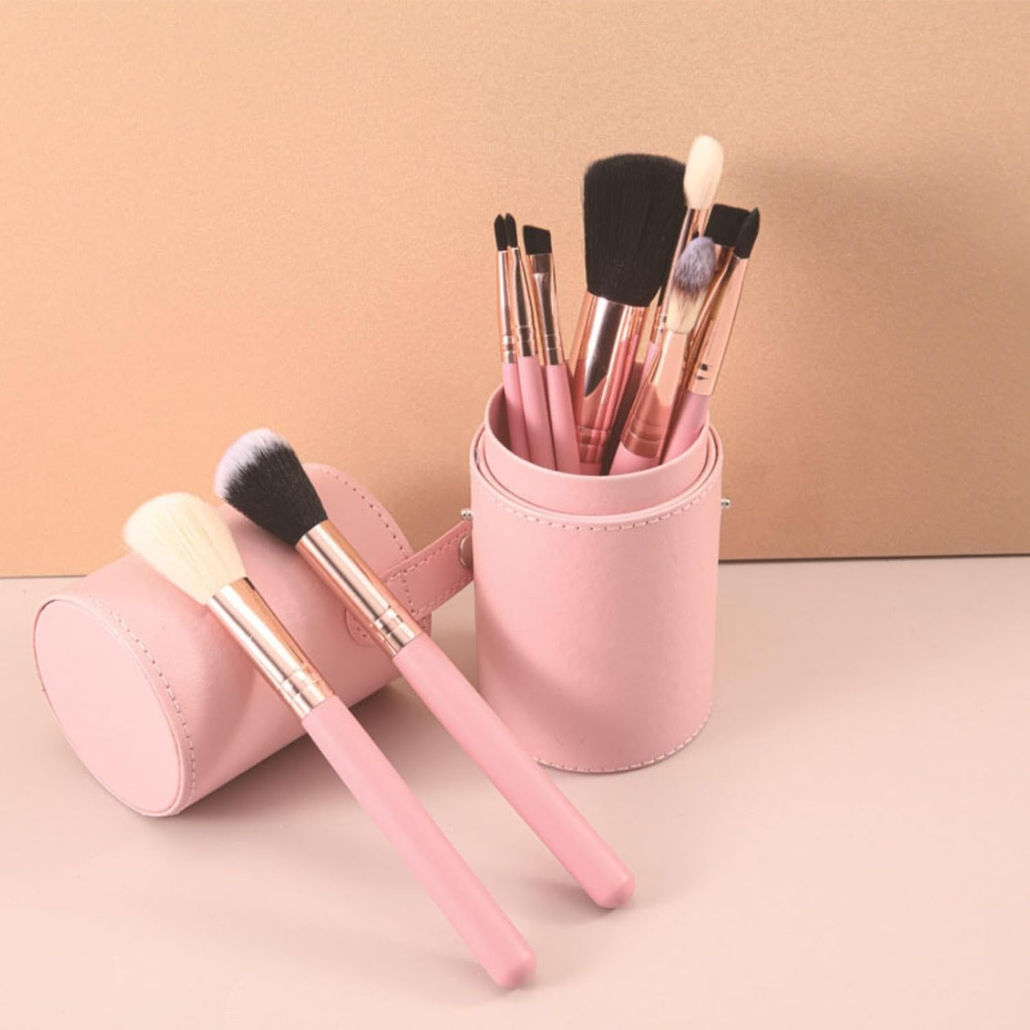 TRADERPLUS Makeup Brush Holder, PU Leather Travel Case, 18 X 7 Cm, Pink