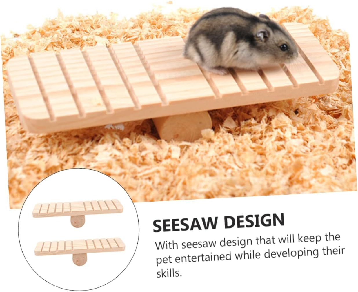 SUPVOX 2Pcs Wooden Hamster Seesaw Toy Small Pet Chew Toys Natural Wood Molar Springboard for Hamster Guinea Pig Cage Play Accessories image number 5