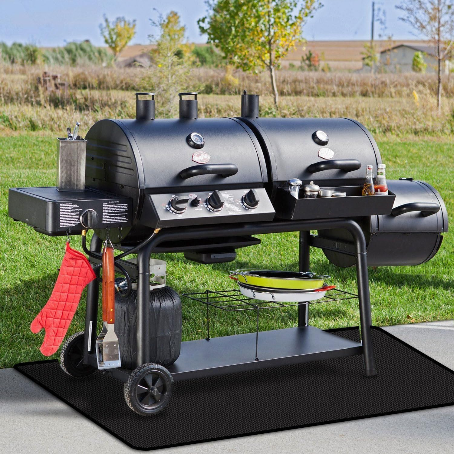 165 * 99 Cm under Grill Mats for Outdoor Grill, Oil and Waterproof, Double-Sided Fireproof Mat Fire Pit Mat Fireplace Mat Outdoor BBQ Mat for Protecting Deck and Lawn image number 6