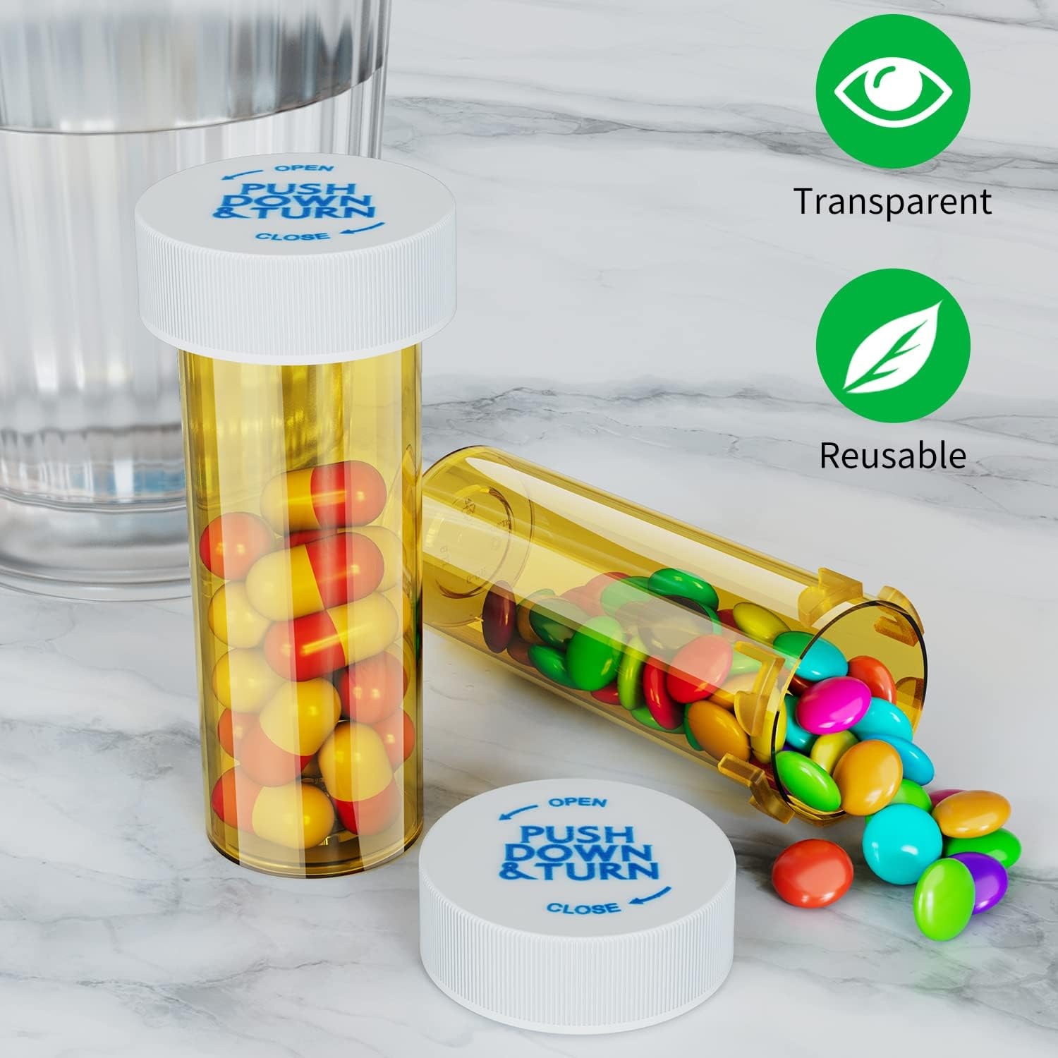 Empty Plastic Medicine Pill Bottles with Child Resistant Caps (20 Pack), 6 Dram Small  Medicine Containers Travel Pill Vials Clear Pill Case Organizers image number 3