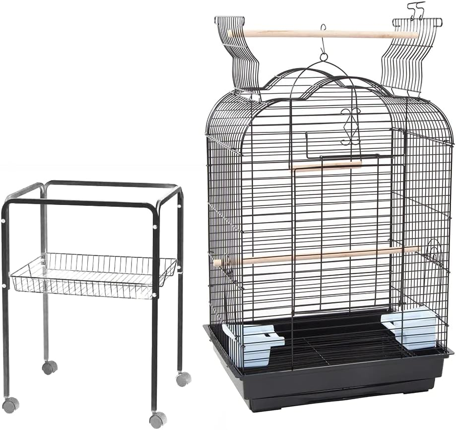 Pet Bird Cage with Stand Parrot Aviary Canary Budgie Finch Perch Black Portable Metal image number 2