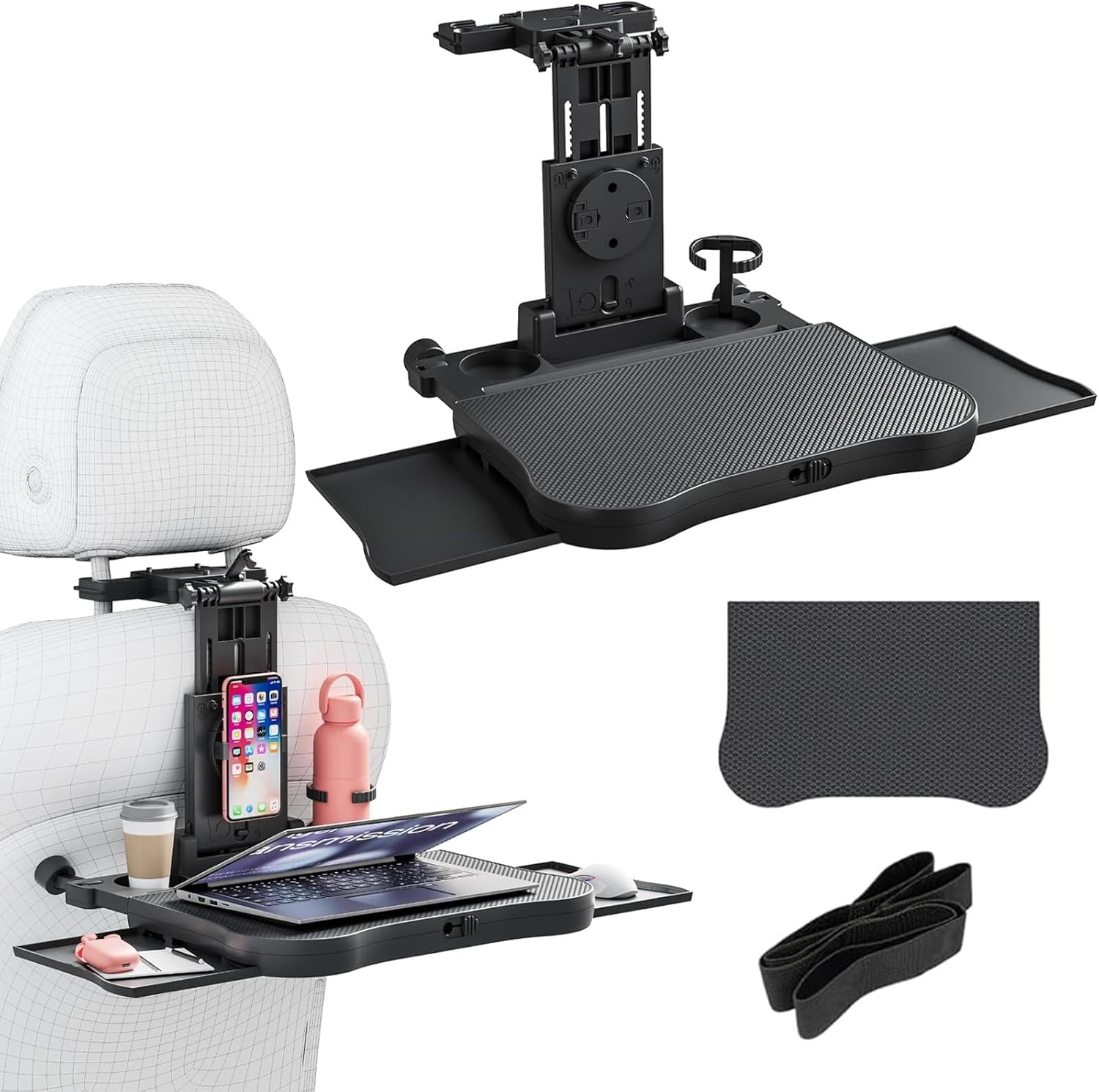 Car Backseat Table with Expandable Tray, Foldable Car Headrest Table for Kids Passenger Seat Back Travel Organizer Holder, Eating Working Laptop Desk with Phone & Cup Holder for Cars SUV Truck image number 1
