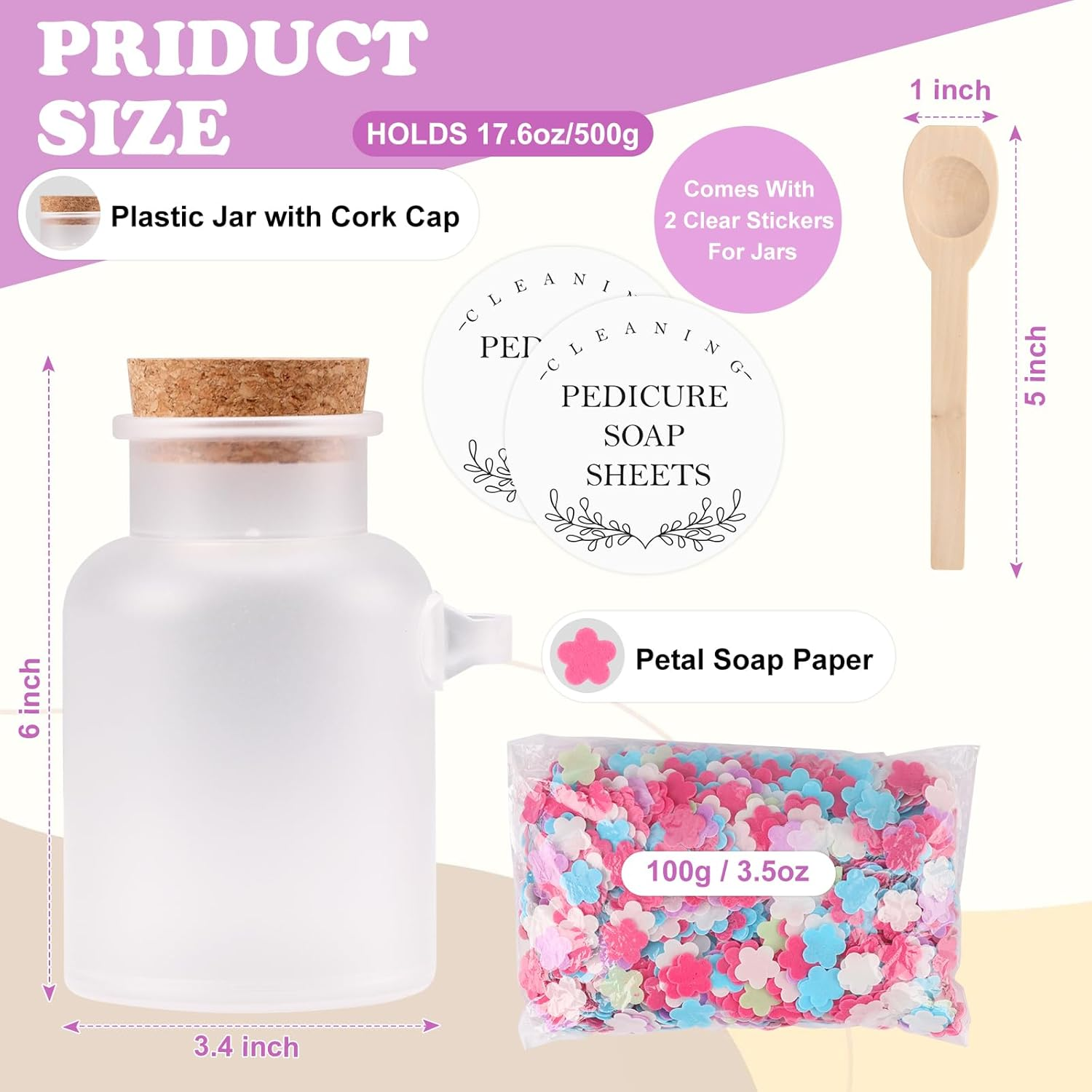 100G Foot Soak Flower Paper Soap Sheet 17.6Oz Plastic Bath Salts Jar Pedicure Foot Soaks Portable Disposable Soap Sheets Colorful Hand Soap Sheetrelaxing Bath Soap Set Mini Soap for Gifts Travel image number 5