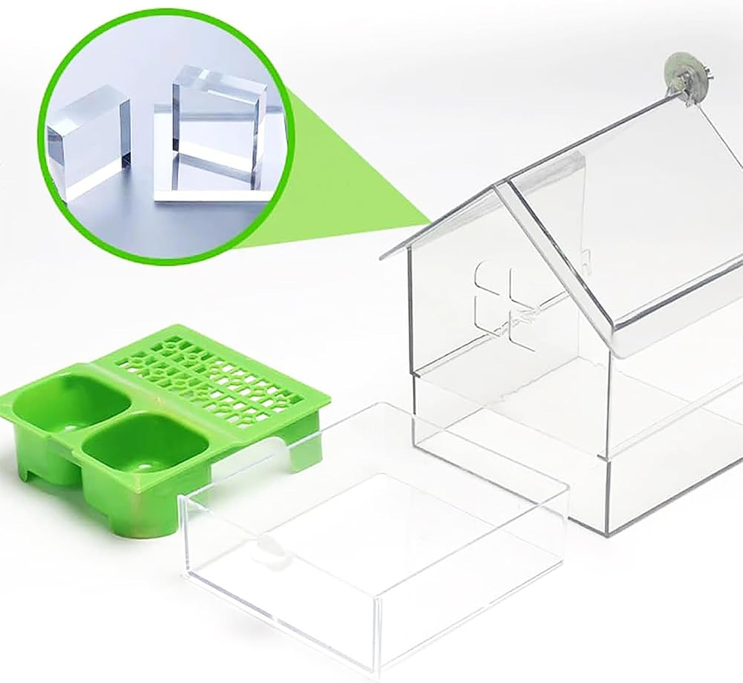 TSWCBYYLB Dual Compartment Pull-Out External Parrot Bird Feeder with Cage Mount & Wash Area image number 2