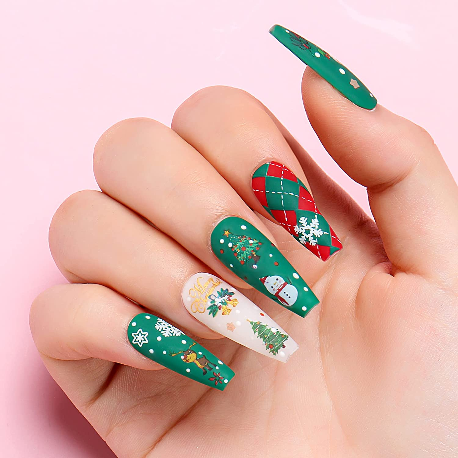 AIMEILI Christmas Nail Art Sticker 3D Snowflakes Nail Decals Colorful Snowmen Reindeer Bell Merry Christmas Tree Holiday Nail Stickers for Nail Art 40 Sheets