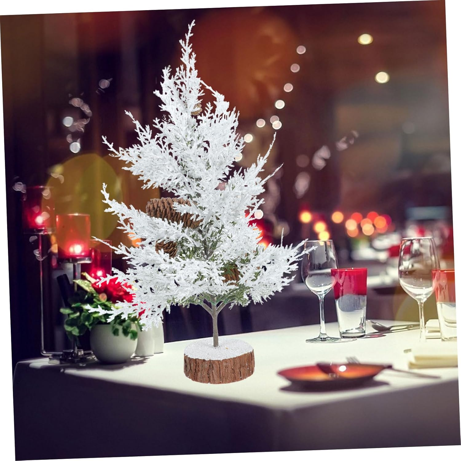 SHOWERORO Miniature Pine Trees 1Pc Christmas Tree Ornaments Vivid Desktop Ornaments for Christmas Decor image number 1