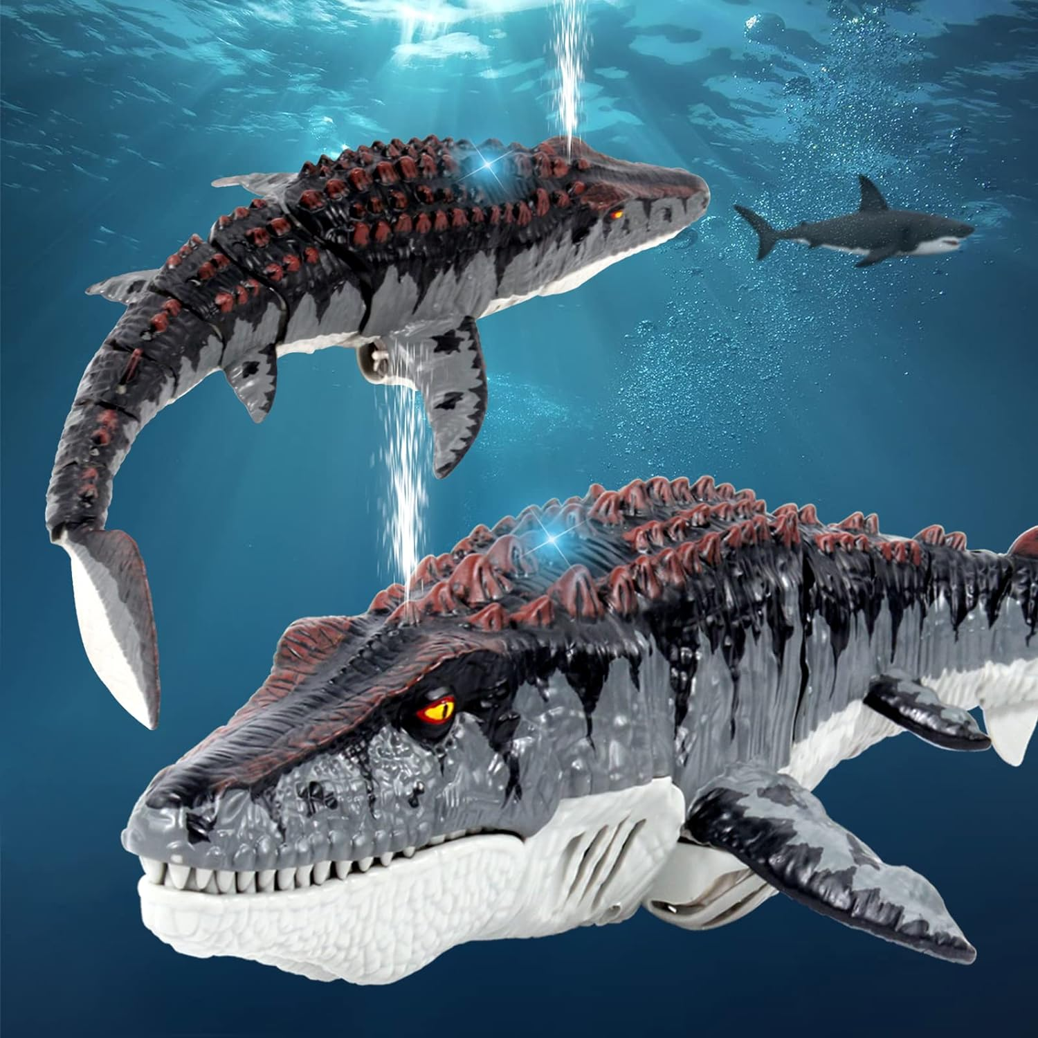 Remote Control Mosasaurus Dinosaur Toys for Kids, Upgrade Mosasaurus Water Toy, Pool Toys, RC Dino with Light and Spray Water for Swimming Bath Lake Ocean RC Boat Shark Toys image number 5