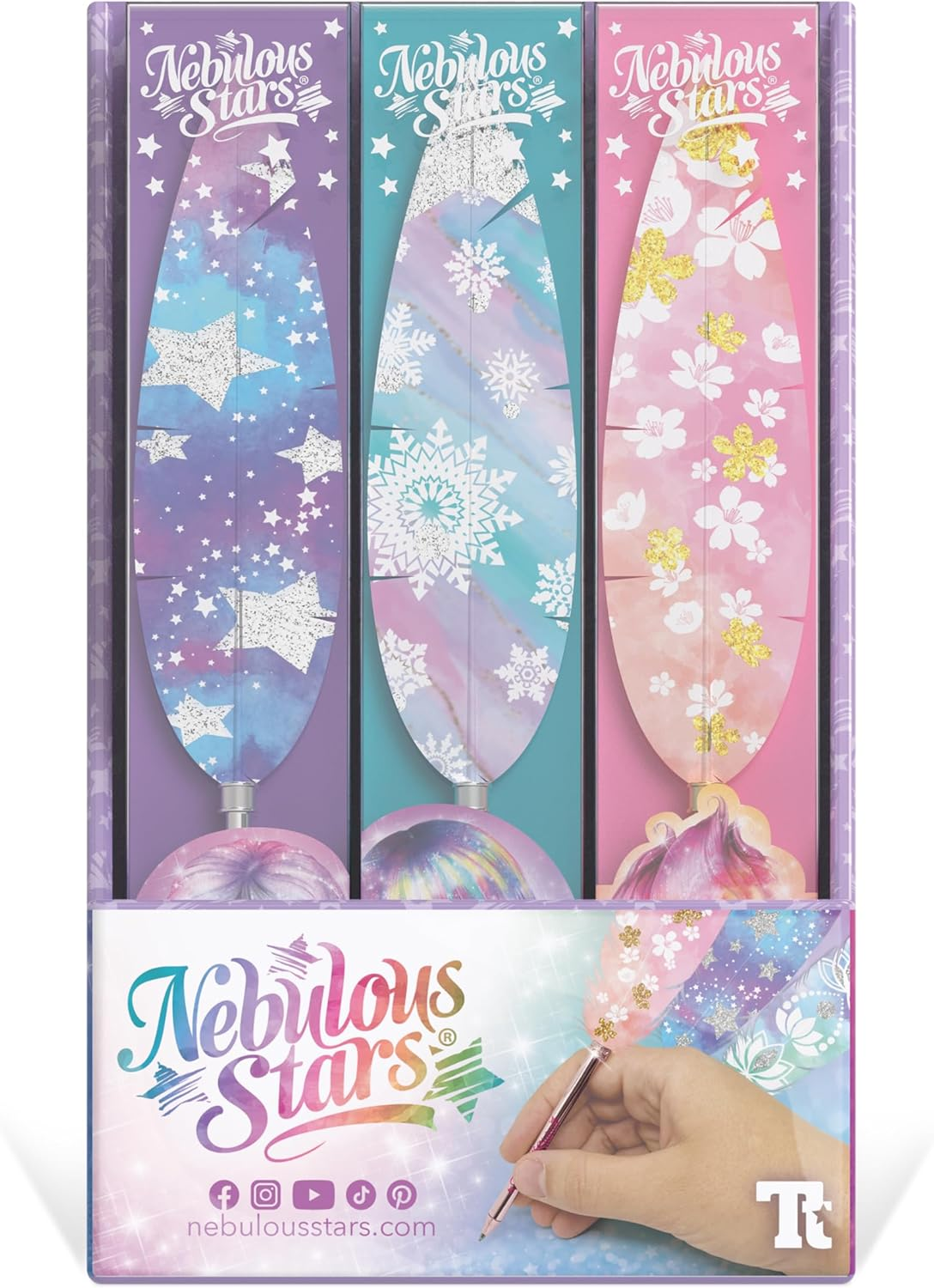 Nebulous Stars Quill Feather Pen Counter Display- Set of 24 Multi-Coloured Pencils- Creative Writing Tools for Kids, Office, and Crafting