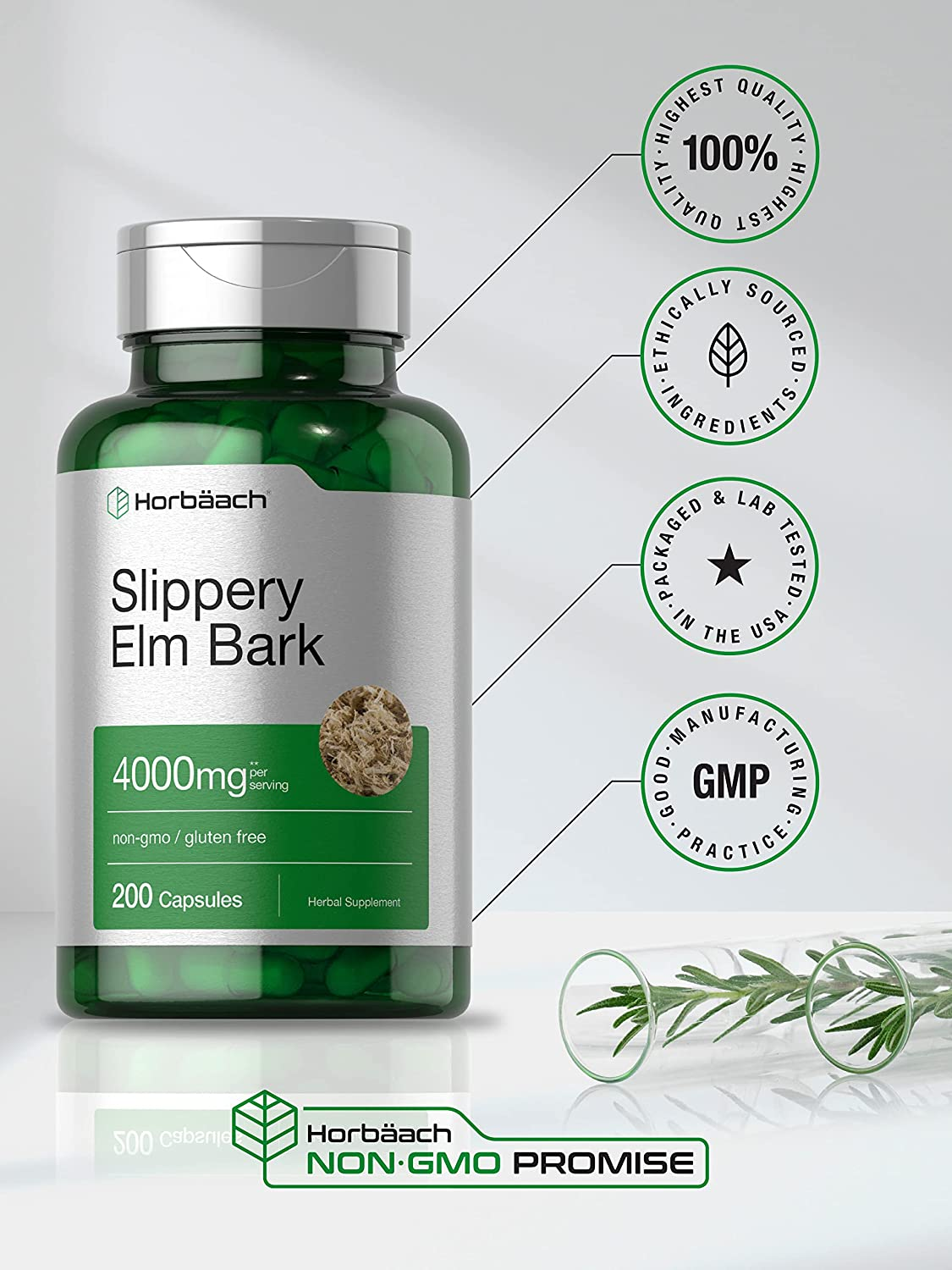 Slippery Elm Bark Capsules | 4000Mg | 200 Count | Non-Gmo & Gluten Free | by Horbaach image number 2