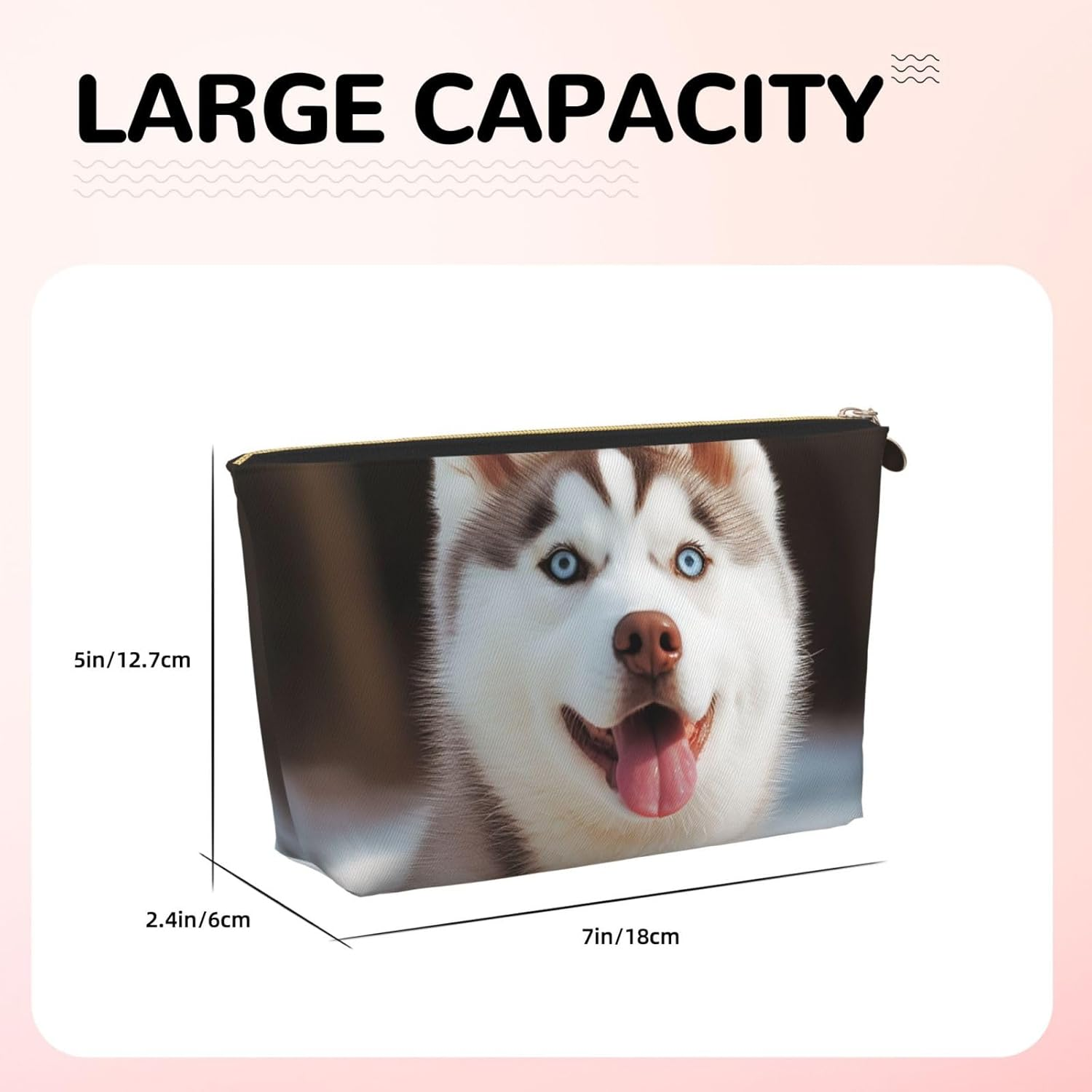 SDTYKHJ Large Capacity Makeup Bag for Women, Waterproof Portable Shaving Bag, Small Toiletry Bag, Husky, Spicy Dog Leather, Travel Cosmetic Organizer Bags, Gold, One Size image number 3