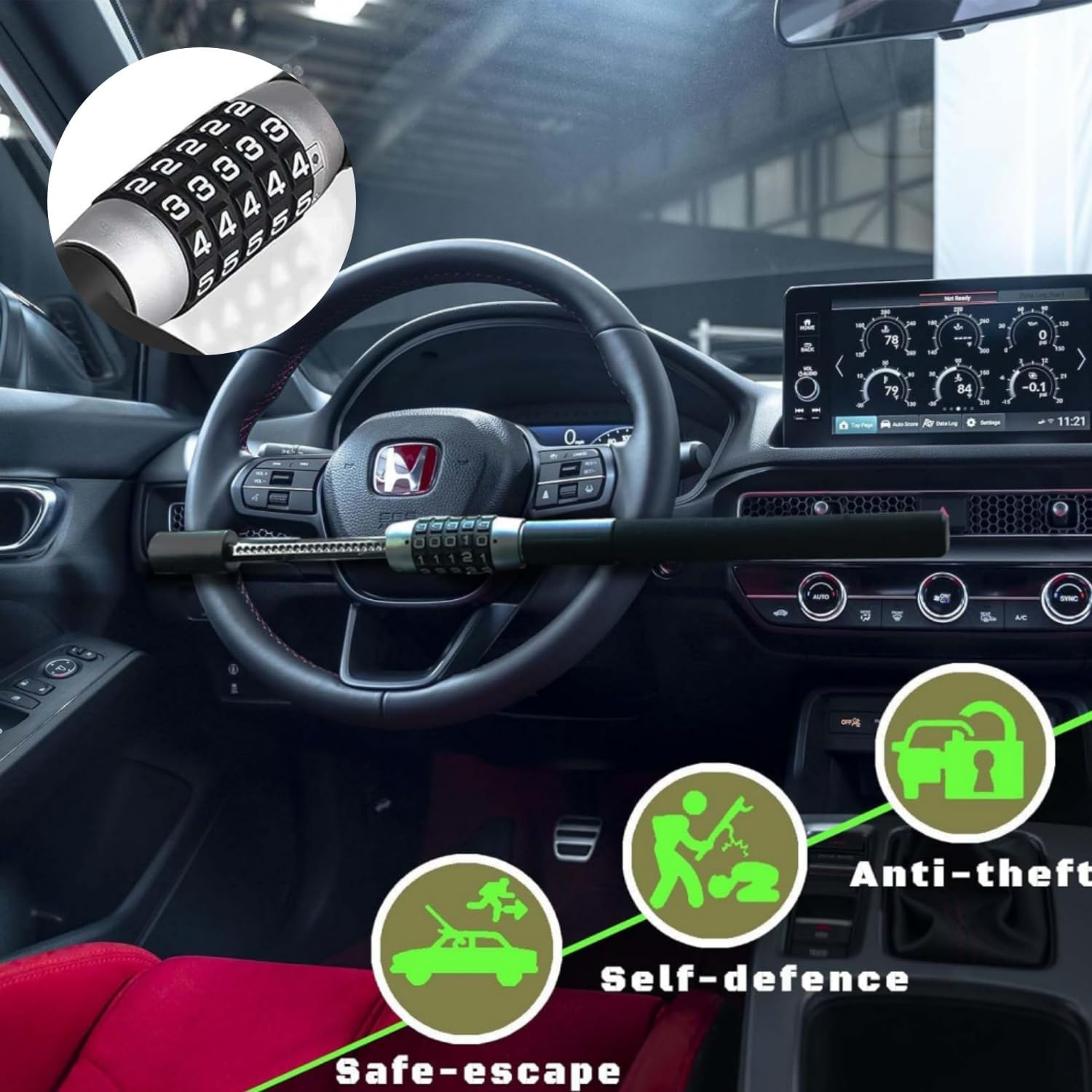 Universal Steering Wheel Lock Anti-Theft Device - Heavy-Duty Retractable Car Safety Lock with 5-Digit Password, Keyless and Expanable, Suitable for Most Vehicles. image number 5