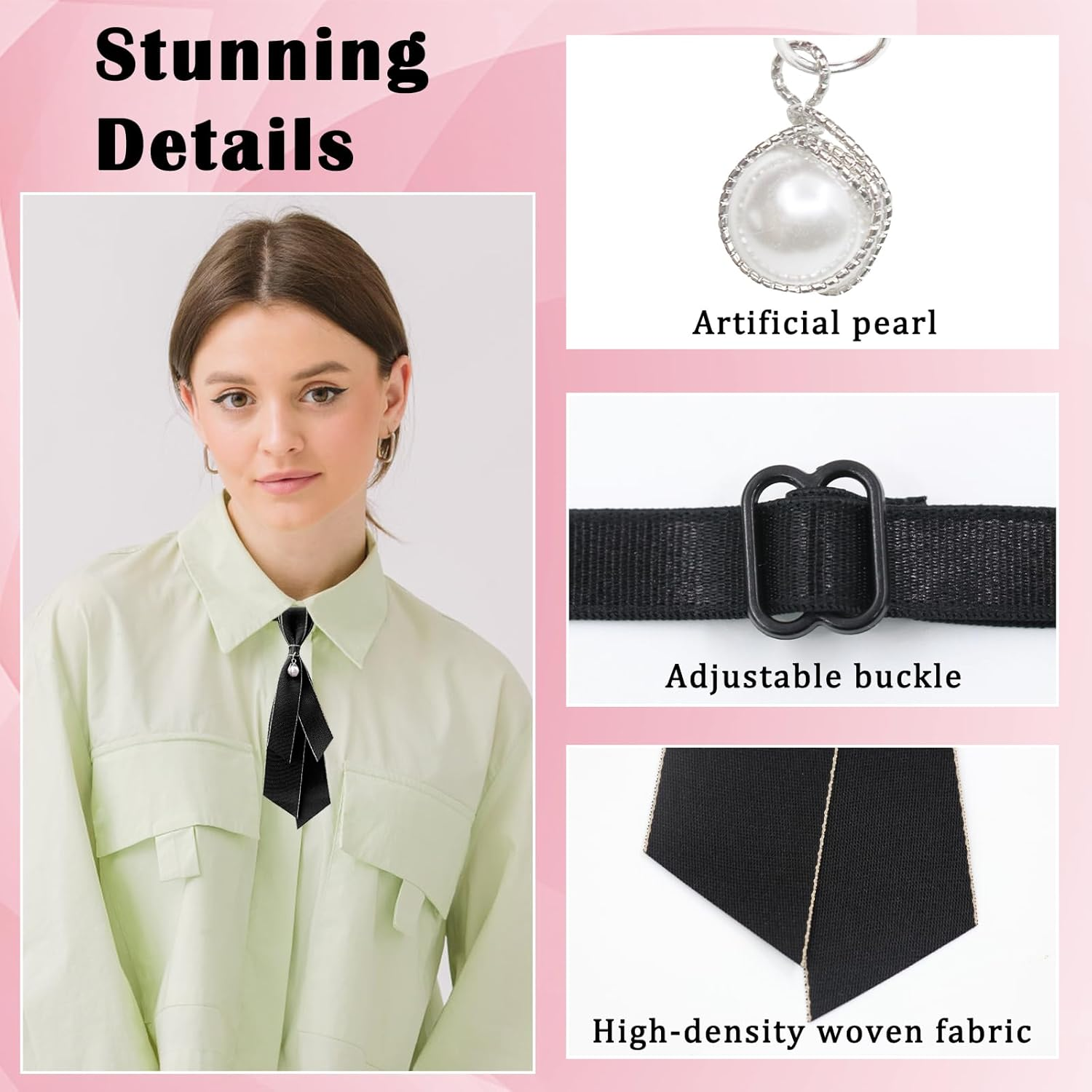 Luckyvestir Bow Ties for Women, Girls Uniform Black/Red/Green Neck Tie, Vintage Accessory for School Shirt Work - A:Black image number 3