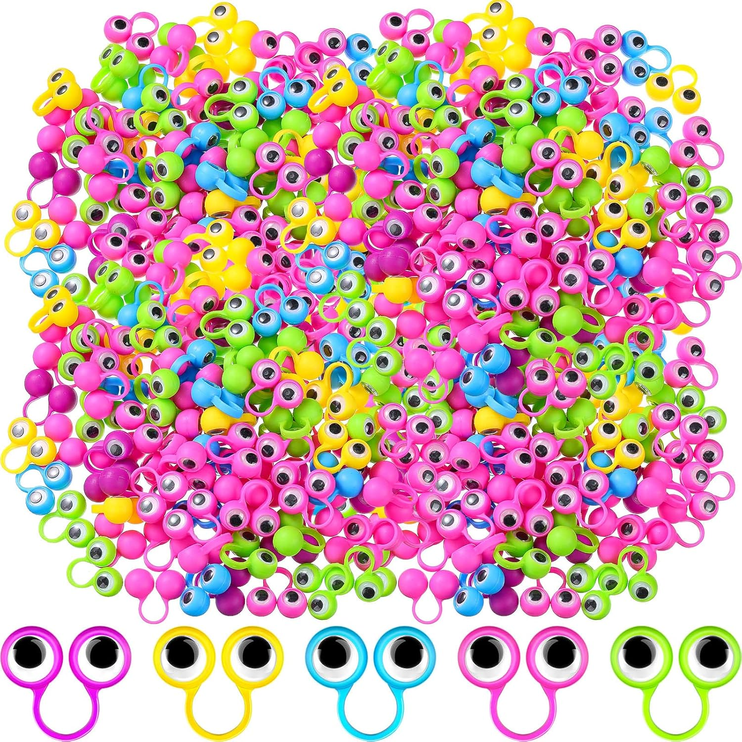 Sratte 240 Pcs Eye Finger Puppets Googly Eye Wiggly Eyeball Ring Finger Toys Plastic Googly Eye Rings Party Favor for Little Teens Classroom Exchange and Prize Supplies, 5 Random Colors image number 2