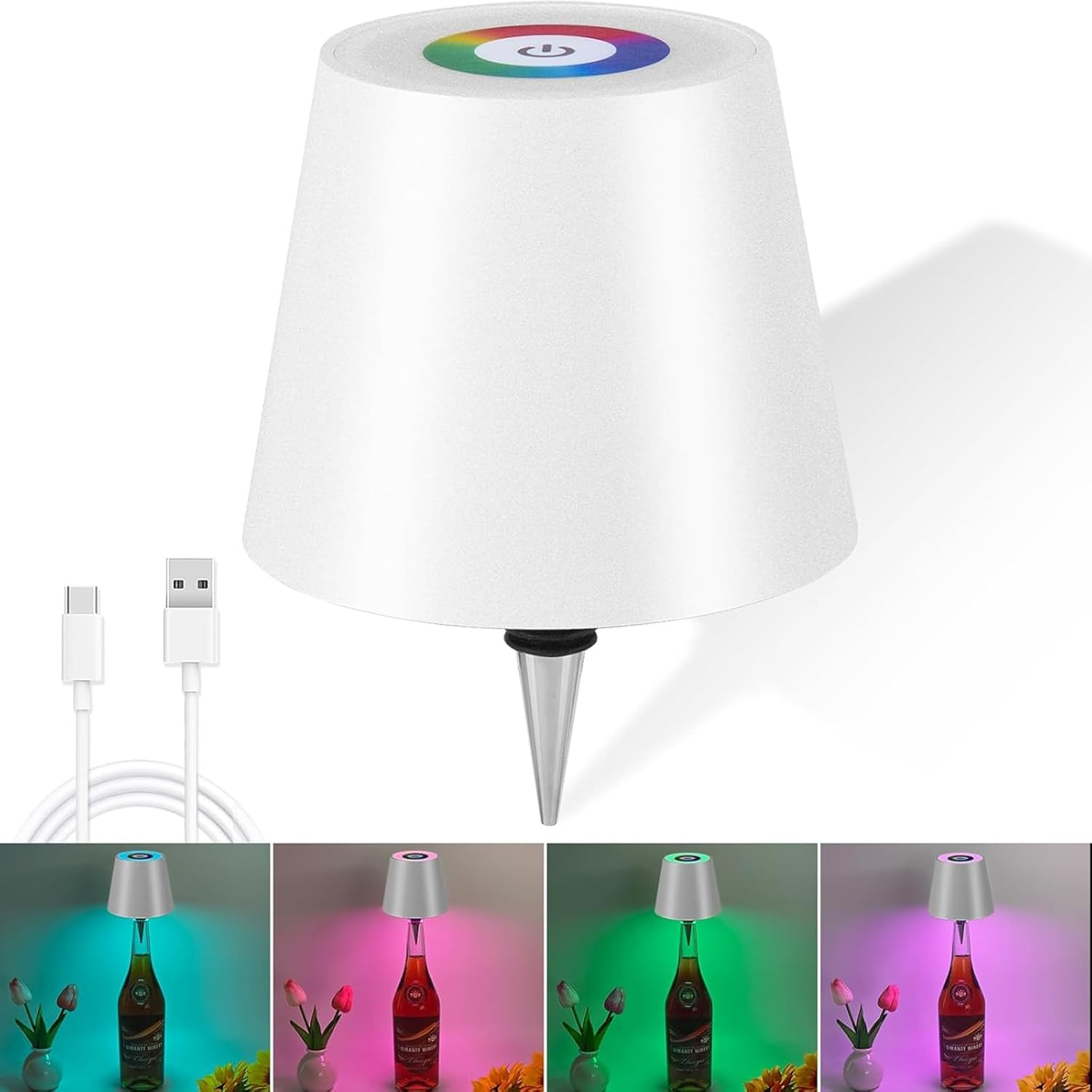 Wireless Bottle Lamp 2000Mah, RGB Mode & 3 Color Stepless Dimming Touch Table Lamp, Rechargeable Atmosphere Lamp for Bars, Cafes, Restaurants, Bedrooms, Outdoor Environments (White, 1Pcs) image number 4