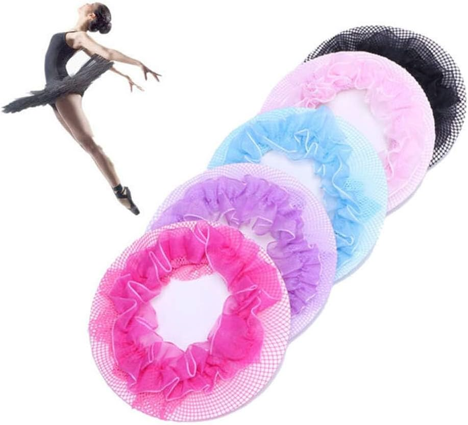 8Pcs Reusable Bun Hair Nets Elastic Flower Edge Hairnet for Ballet Bun Cover Dance Skating Gymnastics Performance Dancers Hair Accessories, Black