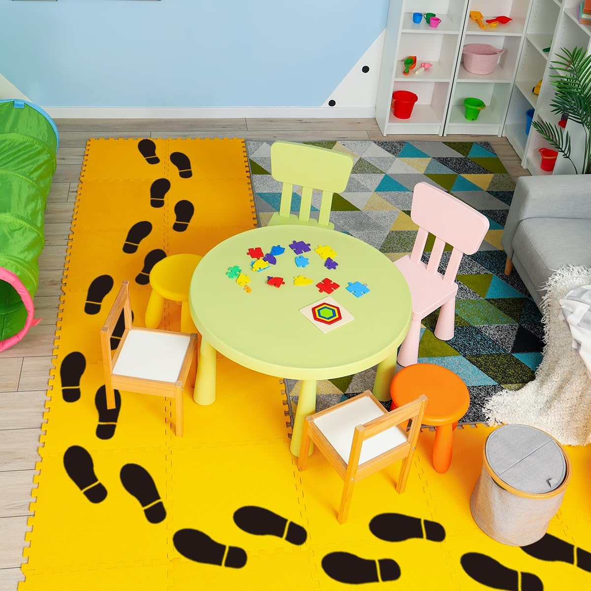 28 Pairs 56 Prints Black Shoe Stickers，Black Footprint Decals，Floor Wall Stairs to Guide Directions，For Office School Floor Wall Stairs to Guide Directions image number 4