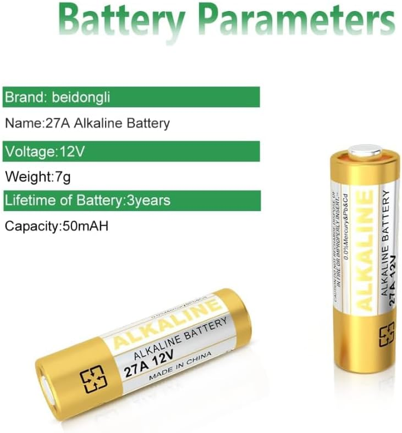 10PC 27A 12V Alkaline Battery, A27S MN27 L828 A27 12V Battery Long-Lasting for Key, Car Alarms, GPS Trackers Alkaline Batteries image number 1