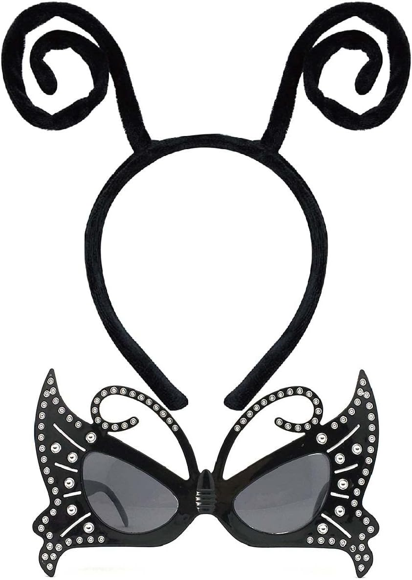 2 Pack Butterfly Antenna Headband and Black Eyeglasses Bug Antenna Headband Butterfly Costume Accessories