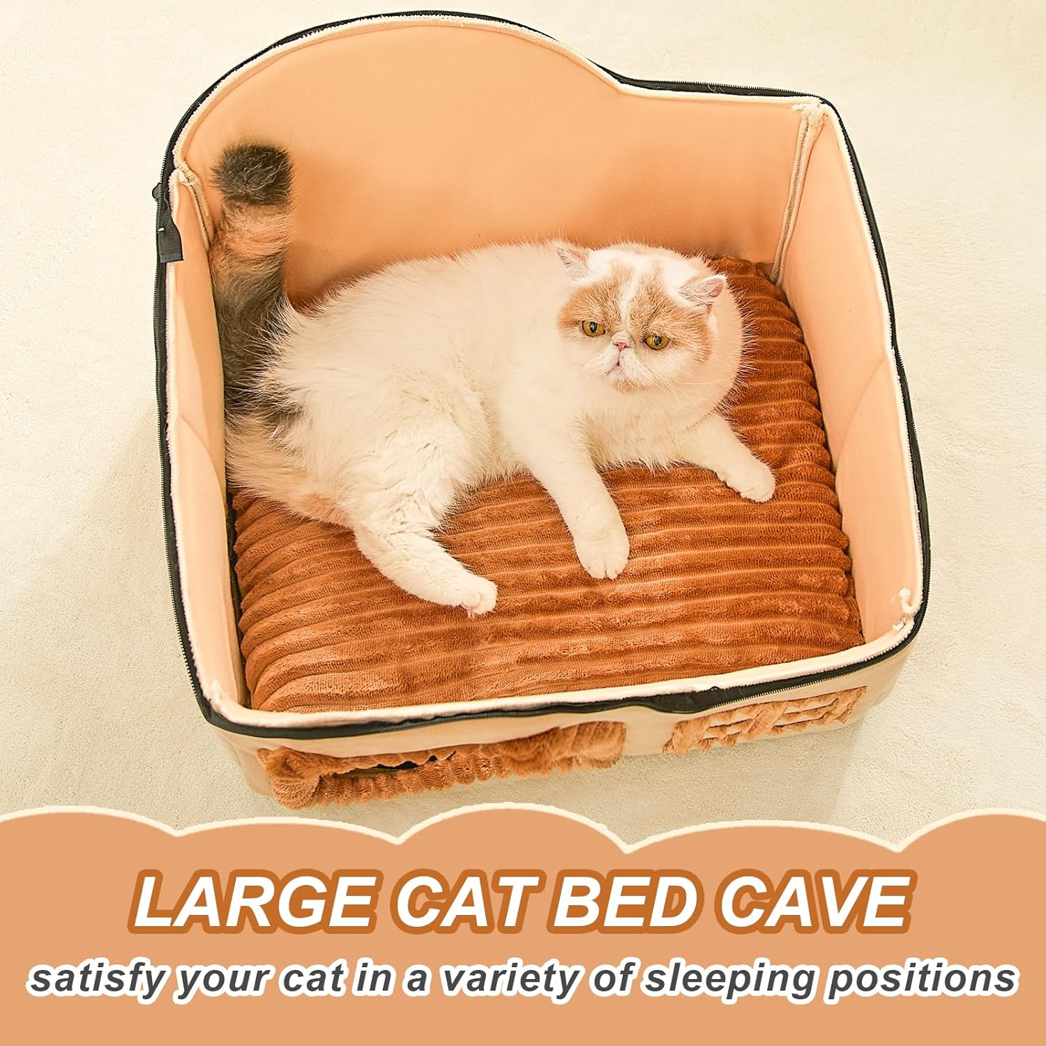 Jiupety Bear Cat Houses for Indoor Cats, Chimney Cute Cat Bed Cave, Enough Interior Space, Cartoon Soft Pet House up to 3-7 Lbs Kitten, Brown image number 5