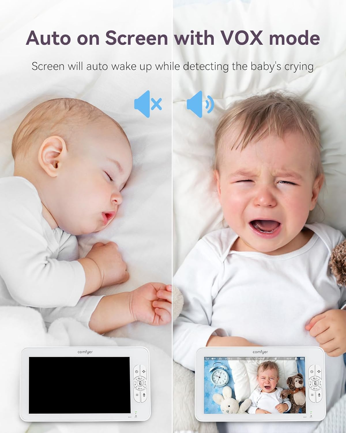 Baby Monitor with 1080P Camera and Audio, 7" 720P HD Video Baby Monitor No Wifi, 4000Mah Battery, VOX Mode, Auto Night Vision, Hack Proof, Remote PTZ, 7 Lullabies & White Noise image number 2