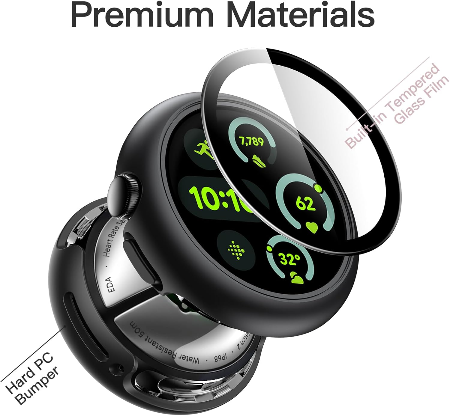 Jetech Case with Screen Protector for Google Pixel Watch 3/2/1 41Mm, Built-In 9H Tempered Glass Film Hard PC Bumper Full Coverage Protective Cover, 2-Pack (Black/Black) image number 2