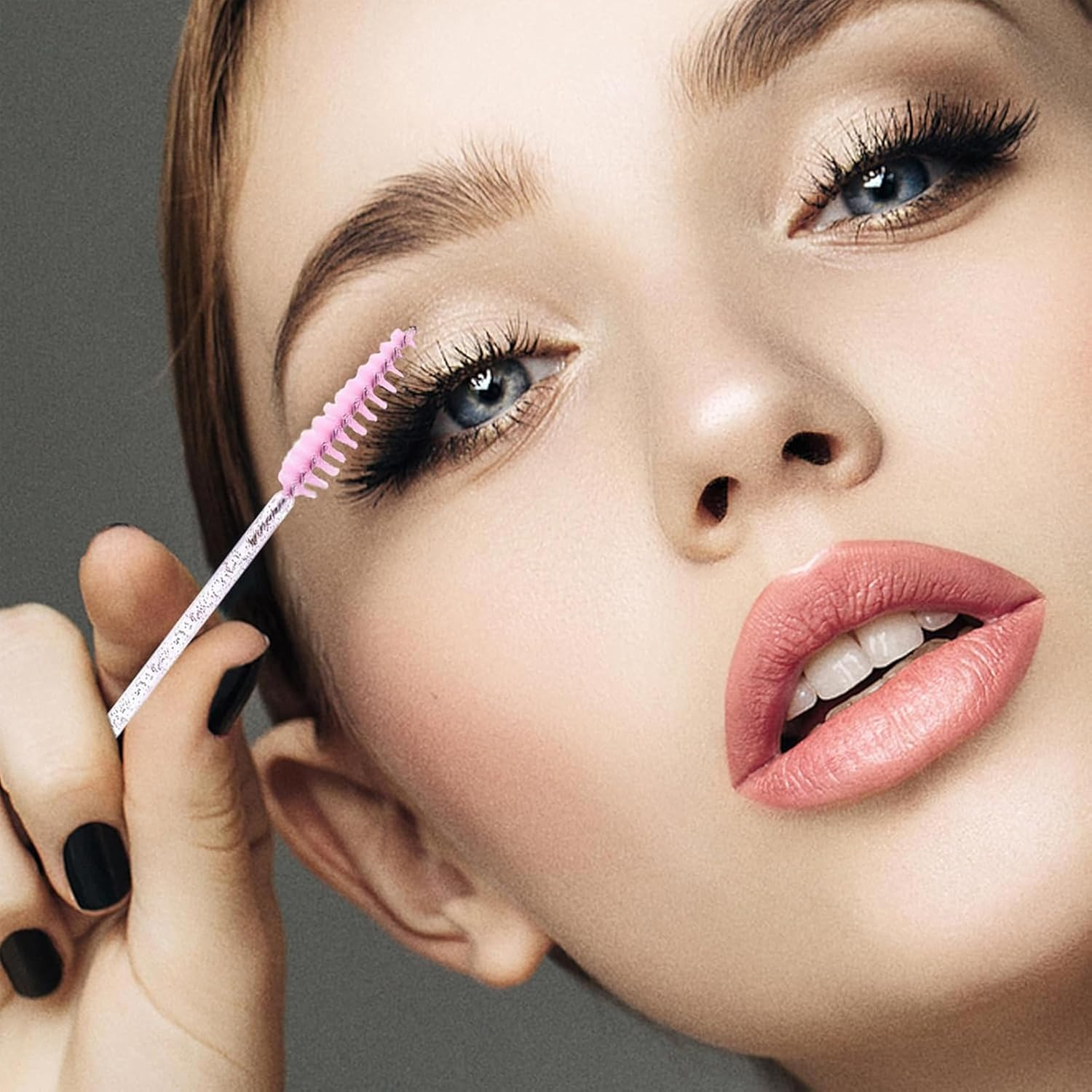 Crystal Eyebrow Spoolies Brush Set (100 Pcs, Pink) with Travel Case - Disposable Mascara Wands for Lash Extensions & Professional Use image number 6