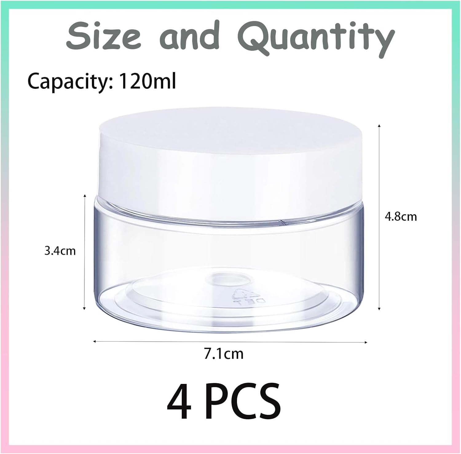 Jotia 4Pcs 120Ml Clear Container with Lids, Plastic Pot Jars round Clear Leak Proof Plastic Cosmetic Container Jars with White Lids, Wide Mouth Plastic Jar for Travel Storage, Eye Shadow, Nails image number 4
