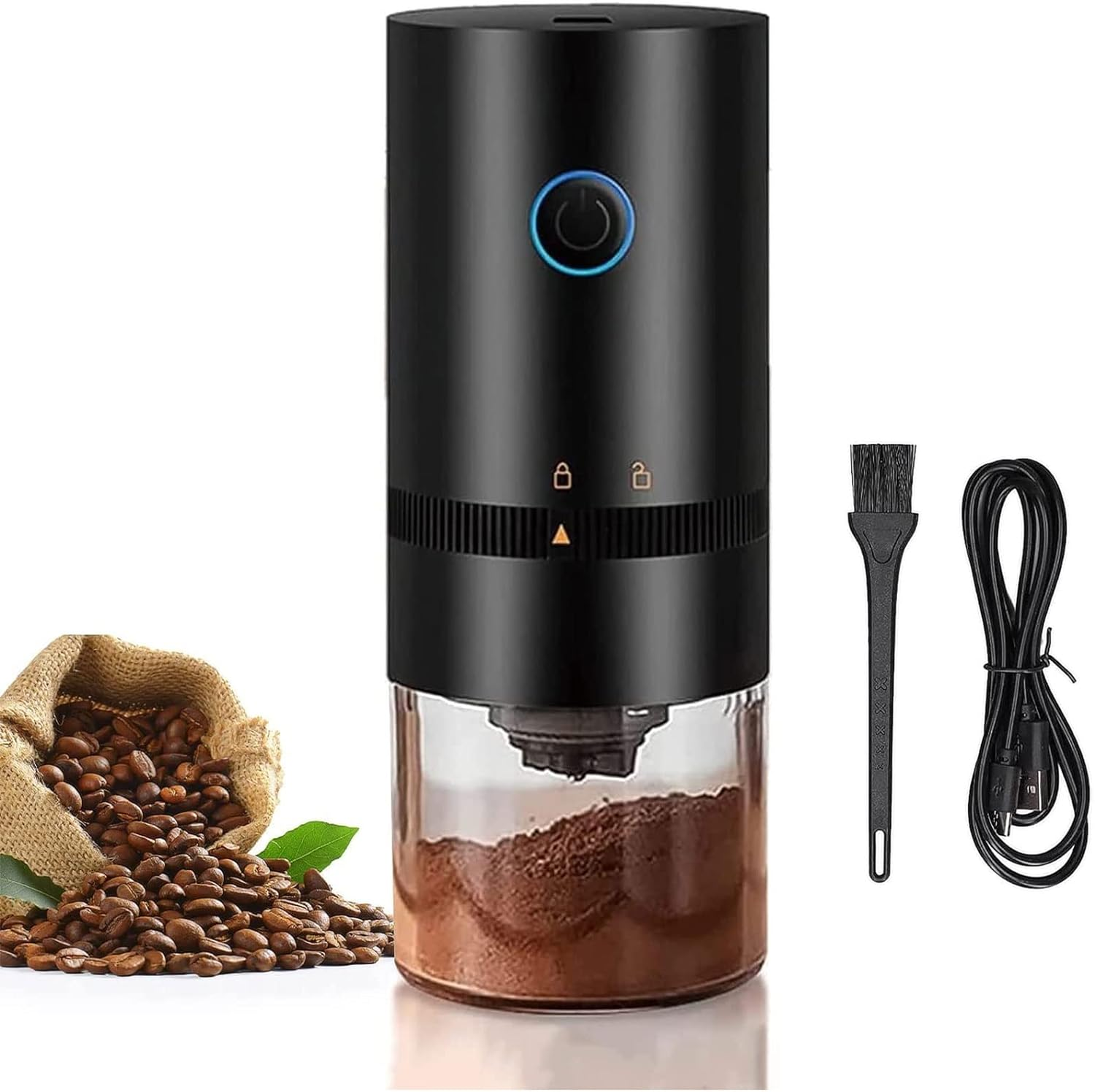 Electric Coffee Grinder,Spice Grinder and Herb Grinder,4 Cups/30G/1Oz Compact Automatic Conical Burr Grinder Coffee Bean Grinder with Multi Grind Setting for Espresso Drip Pour over French Press, USB Rechargeable image number 2