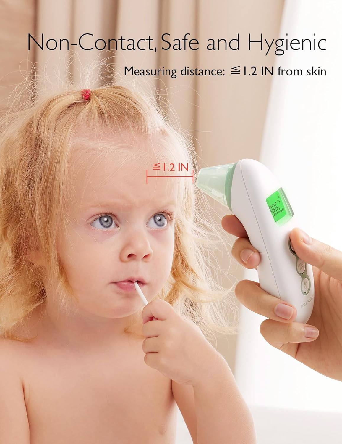 Momcozy Non-Contact Forehead and Ear Thermometer, Digital Infrared Thermometer for Adults and Children, with Child Mode, Fever Alarm Function, Mute and Memory Functions, Fast and Accurate Measurement image number 2