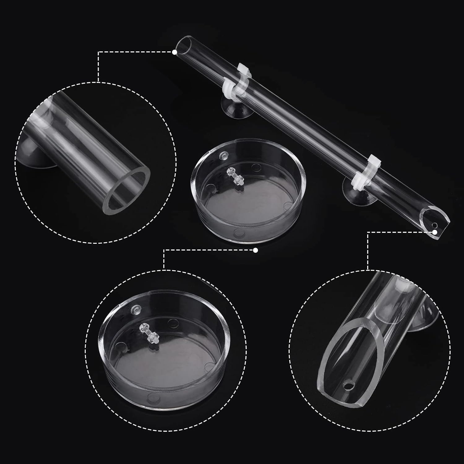 TIESOME Acrylic Fish Shrimp Feeder, Transparent Durable Aquarium Fish Shrimp Feeder, Assembled Feeding Tube Feeding Dish Tray Set for Fish Tank Aquarium Shrimp (25Cm) - Transparent image number 4