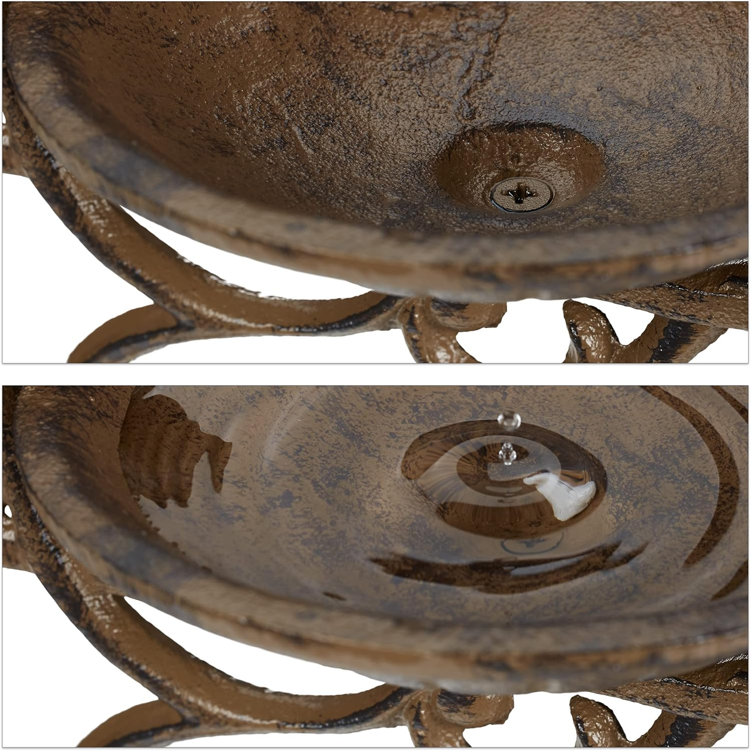 Relaxdays, Brown Cast Iron Hanging Bath with Welcome Sign, Garden Decor, Feeding Bowl, Font for Wild Birds - Bronze image number 3