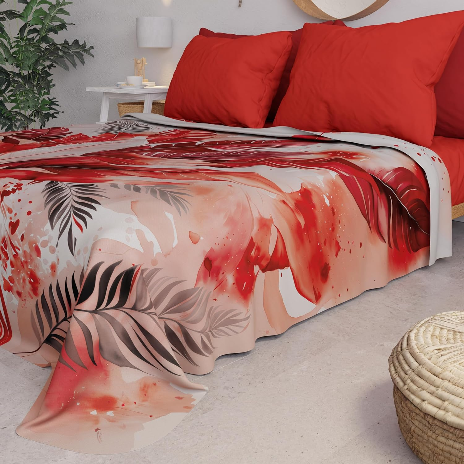 PETTI Artigiani Italiani - Double Bedspread Spring and Summer Lightweight Double Bed Linen Red Palm Tree 100% Made in Italy image number 2