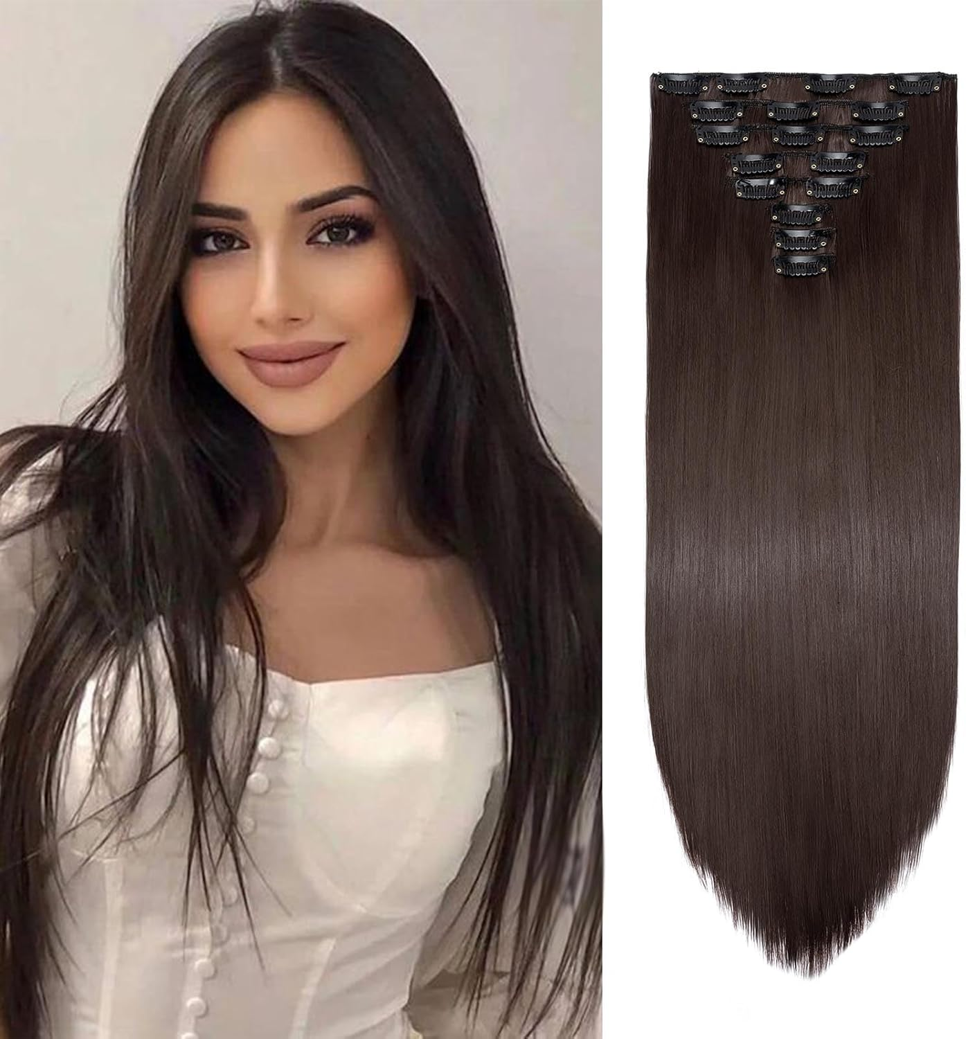 Gairyan 26Inch Straight Clip in Hair Extensions Long Full Head Hair Extension 8PCS Synthetic Hairpiece Natural Soft for Women (Medium Brown) image number 3
