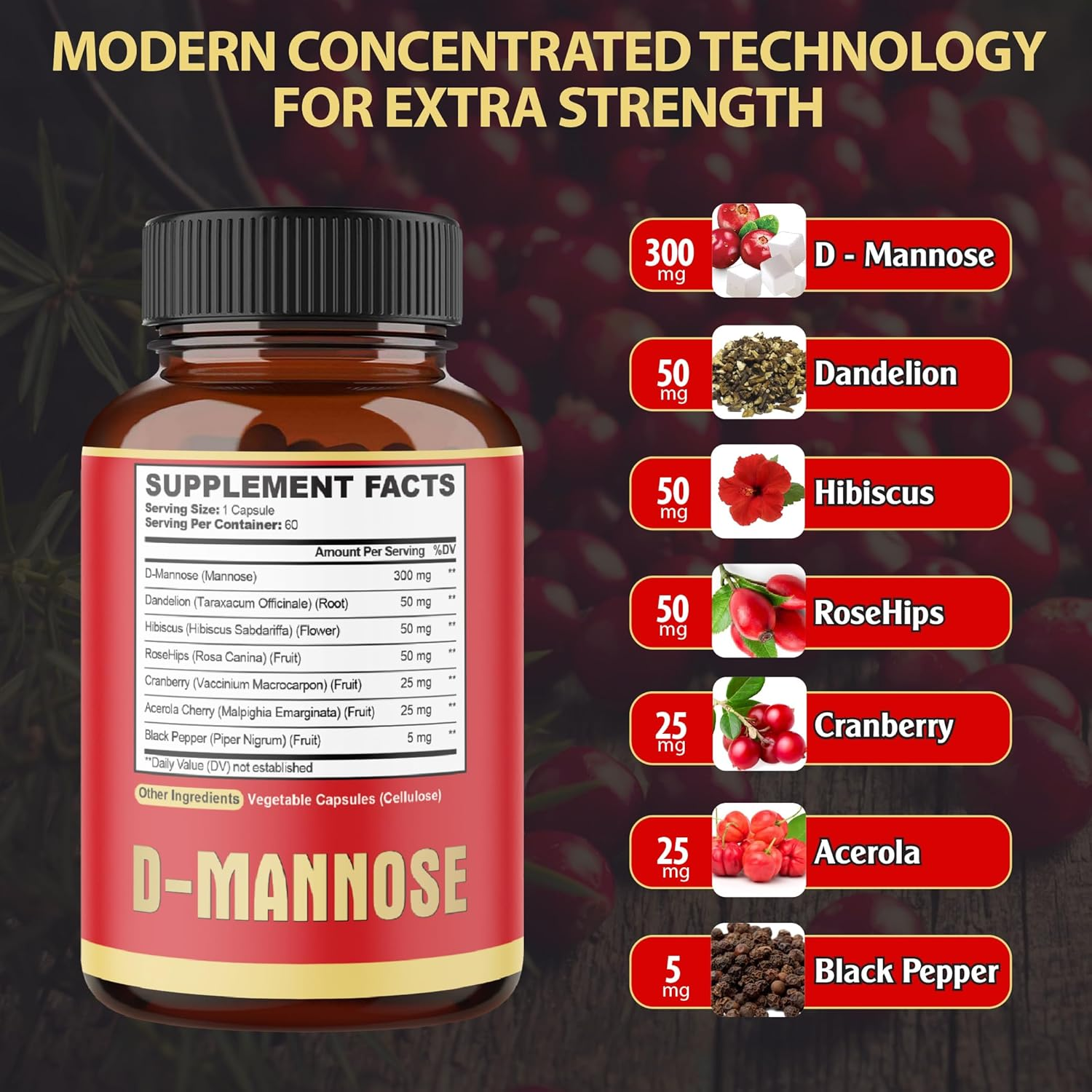 2 Packs 60 Counts 4 Months - D-Mannose Extract Capsules - Urinary Tract Health & Wellness Support - 7In1 with Cranberry, Dandelion, Hibiscus & More image number 3