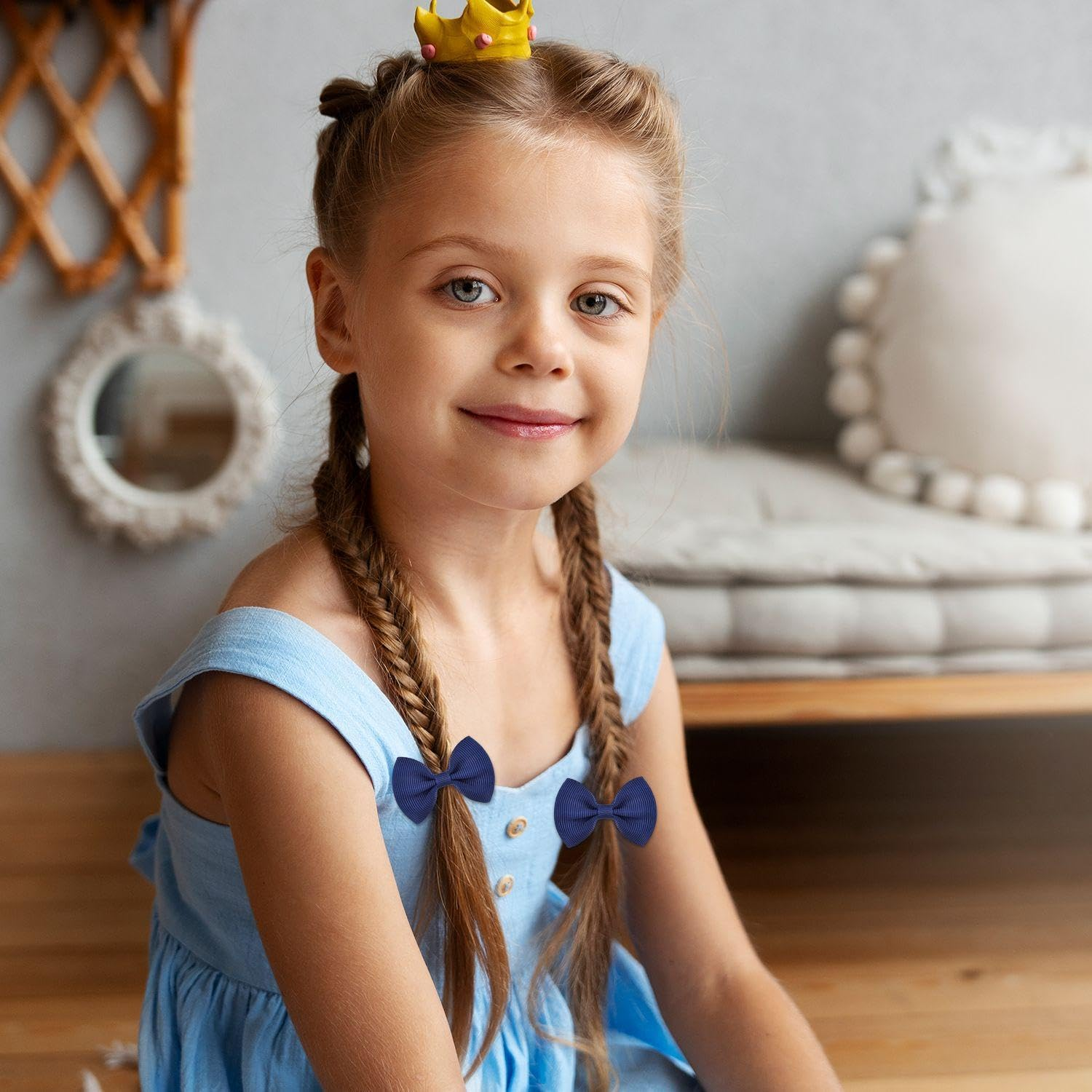 20 Pieces Navy Blue Hair Bobbles with Bow Kids Hair Ties Girls Hair Accessories Elastic Hair Bobbles Hair Accessories School Hair Accessories image number 4