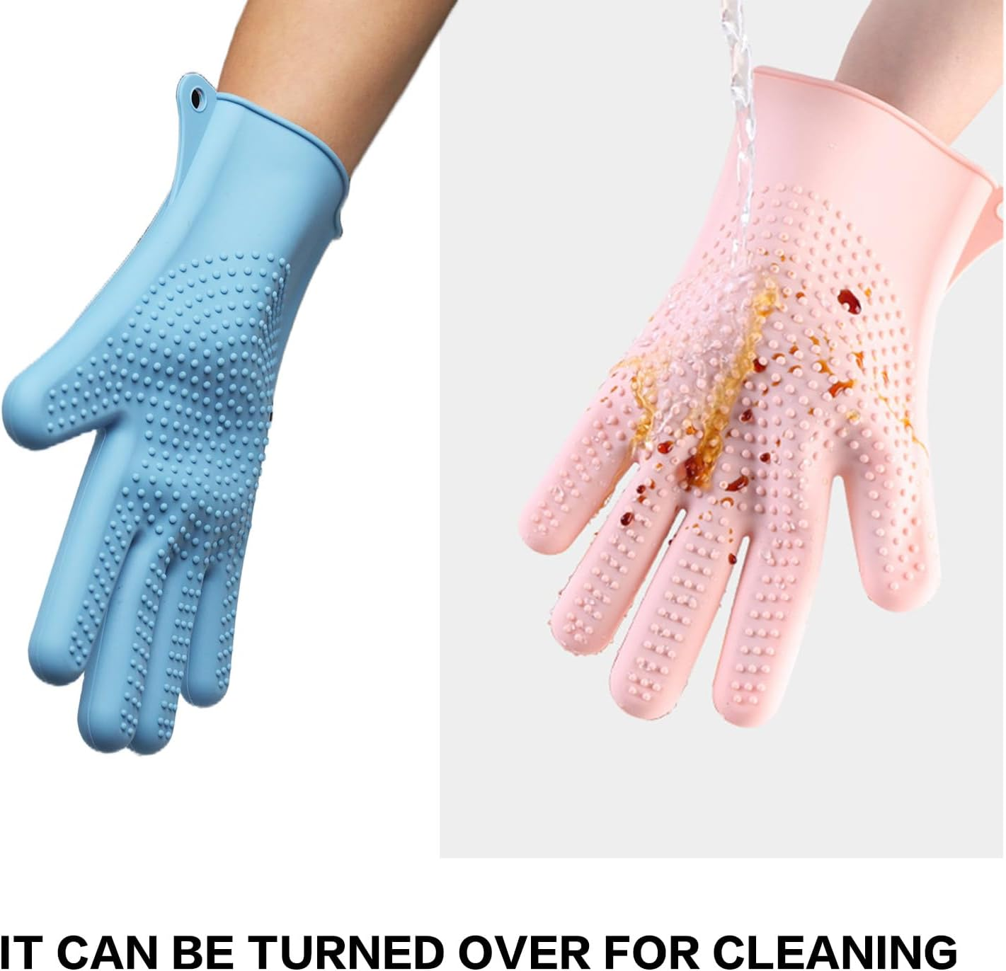 Silicone Oven Mitts &ndash; Heat Resistant Five-Finger Baking Gloves for Kitchen, BBQ, and Cooking (Blue) image number 5