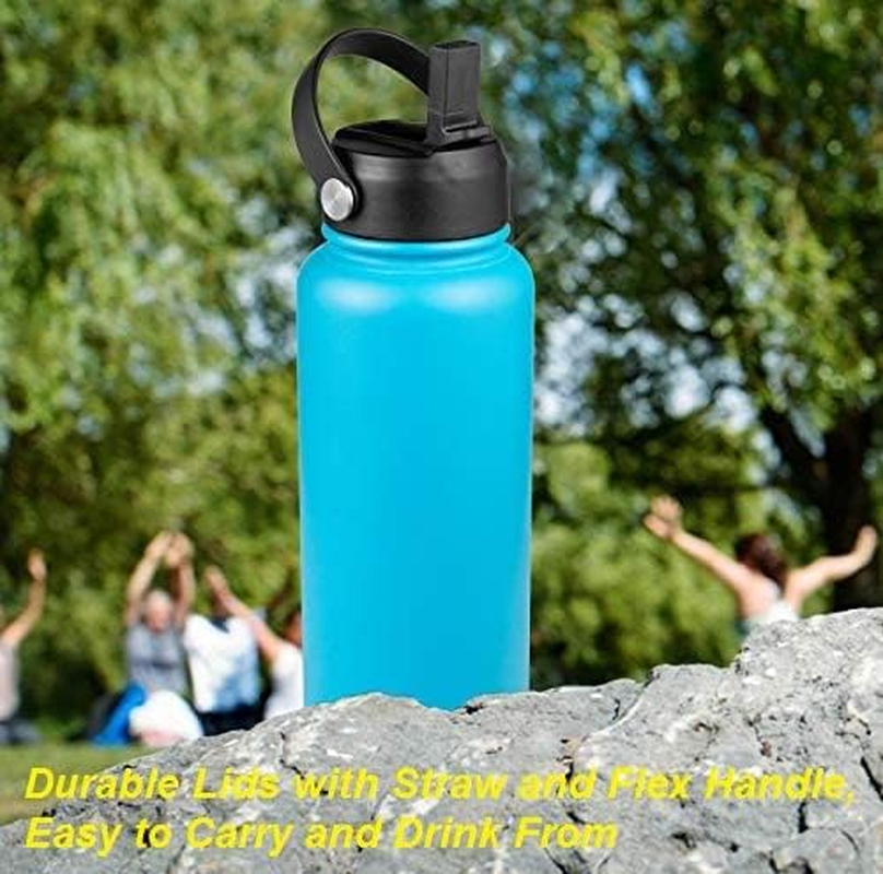 FLORAPELL Straw Lid for Hydro Flask Wide Mouth Water Bottles, Top Lids with Straw Compatible with Hydro Flask 32 40 Oz, Replacement Cap Wide Mouth Accessories Flip Lid Flex Handle (Black - 2 Pack) image number 4