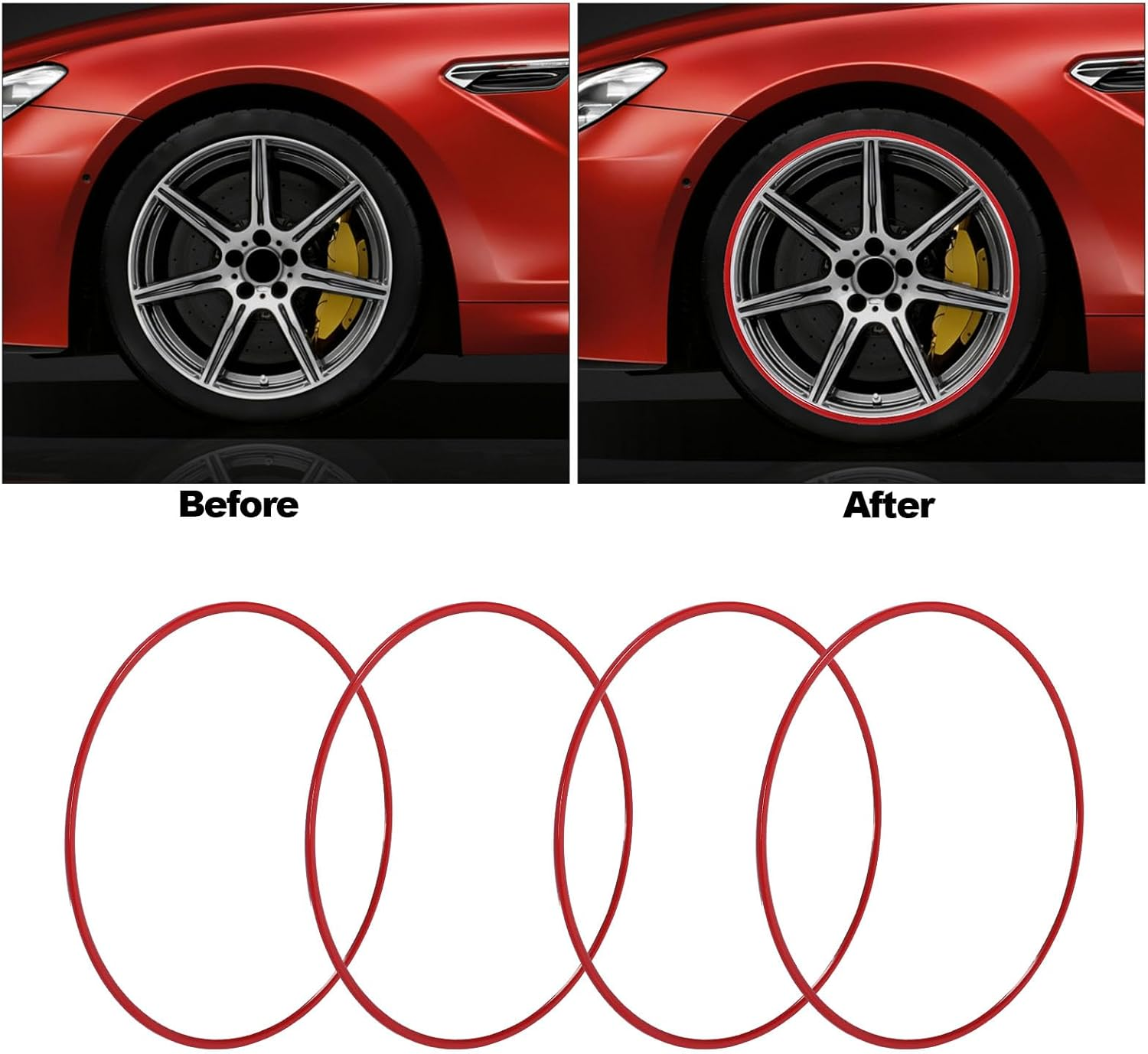 Jiawu 4Pcs Wheel Rim Protector, Wheel Rim Protectors Guard Strip for 18 Inch Hub, Car Wheel Hub Rim Protector Ring, Universal Tire Trim, Easy to Install (Red)