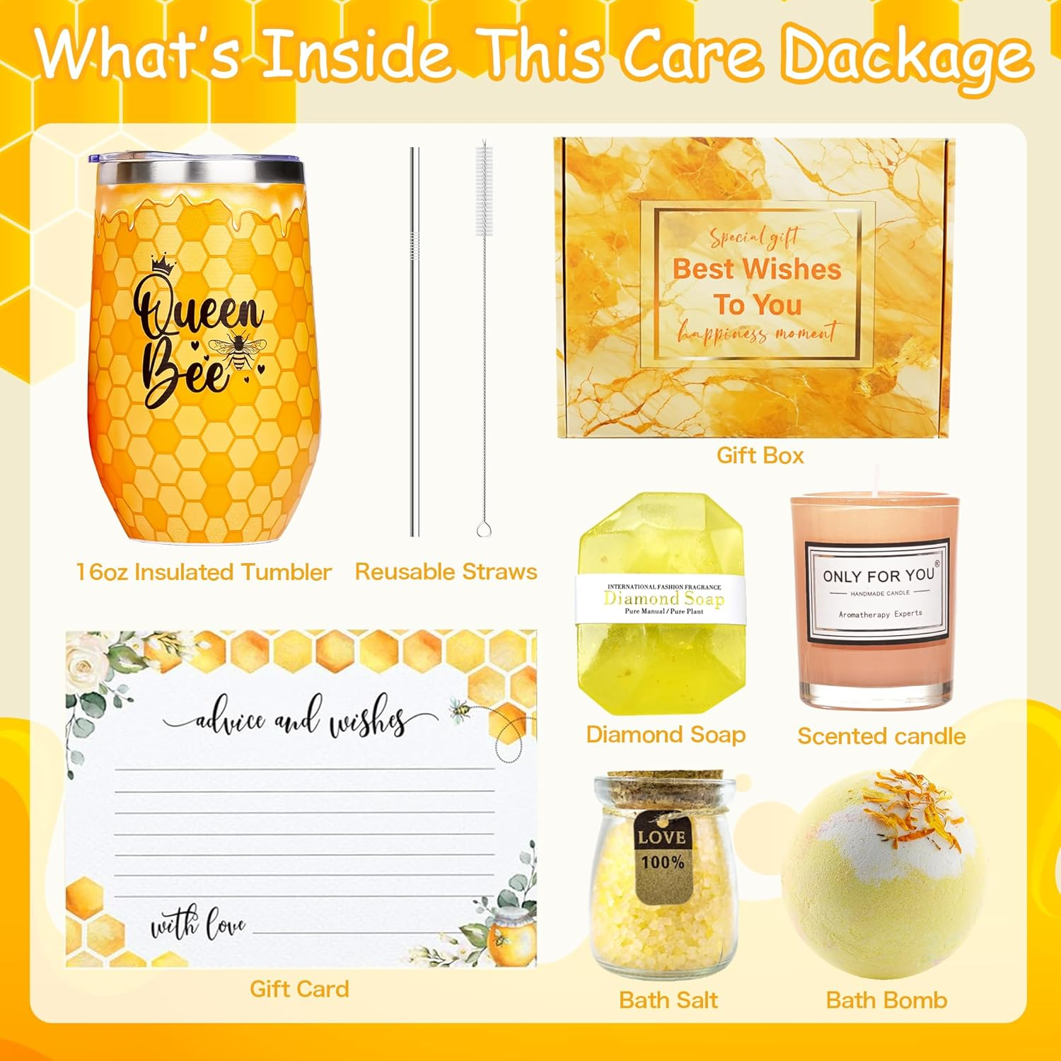 Bee Birthday Gifts for Women - Bee Lover Gift for Happy Bee Day Relaxing Spa Tumbler Bath Bomb Sentend Candle, Yellow Gift Box for Volunteers Employee Mom Friends Sister Best Friend Teacher Wife image number 5