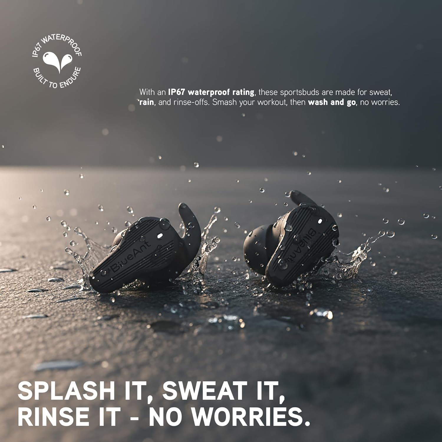 Blueant Pump Air X3 True Wireless Earbuds, Secure Sport Fit, IP67 Waterproof, Long Battery Life, Bluetooth 6.0 with Clear Calls, USB-C Charging, Black