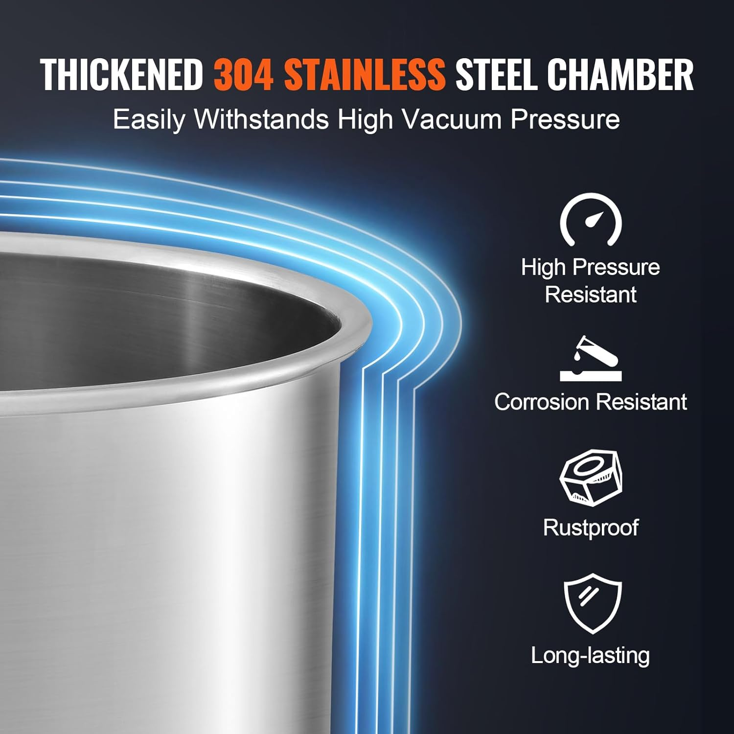 VEVOR 5 Gallon Vacuum Chamber, Upgraded Tempered Glass Lid Vacuum Degassing Chamber, 304 Stainless Steel Chamber, for Stabilizing Wood, Resin Degassing, Silicone Degassing and Plaster Degassing image number 5