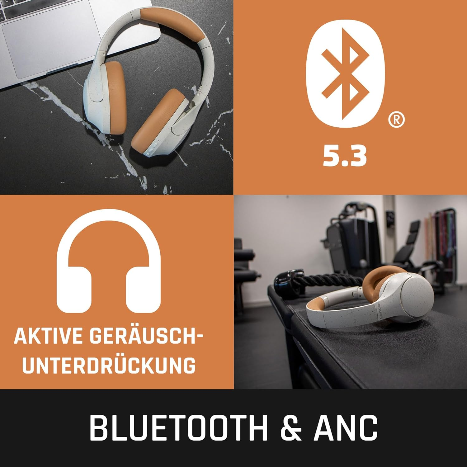 Lenco HPB-830 - Bluetooth Over-Ear Headphones - ANC Active Noise Cancelling - Bluetooth 5.3-400 Mah Battery - USB-C Input - Equalizer via App - Grey