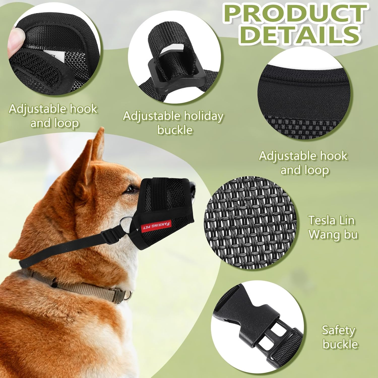 Charming Club Adjustable Dog Muzzle for Small & Medium Dogs - Breathable Mesh Anti-Bite Mask with Hook & Loop Strap | Stops Barking, Chewing & Biting (Black, L) image number 6