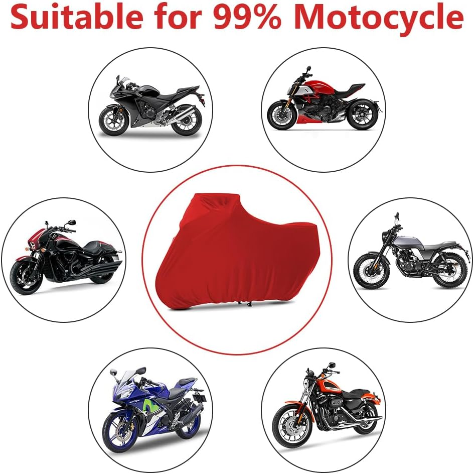 Indoor Motorcycle Cover Soft Stretch Dustproof Cover Compatible with All Motor, 96 Inches,Red