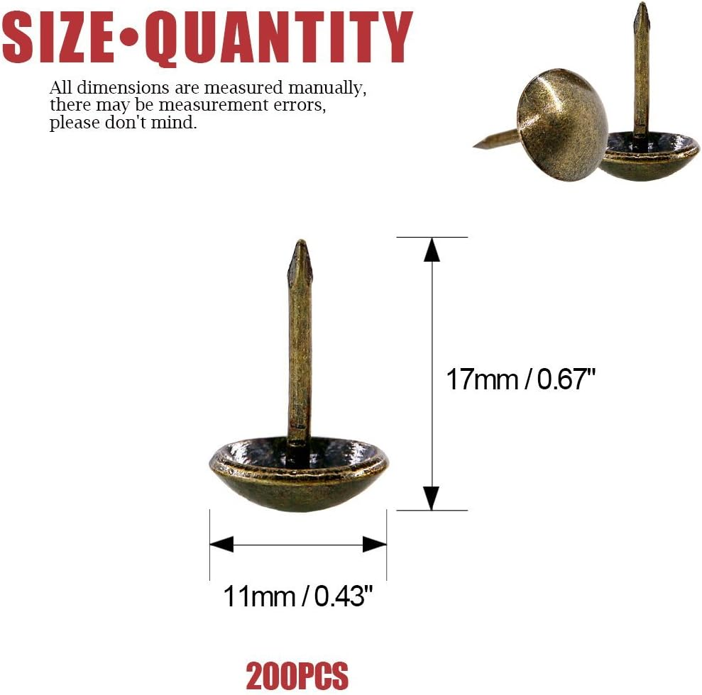 Hilitchi 200-Pieces 7/16''(11Mm) Antique Brass Tacks Bronze Nail Pins Upholstery Nail Tacks Furniture Thumb Tack Pins Assortment Kit (Bronze) - Bronze image number 5