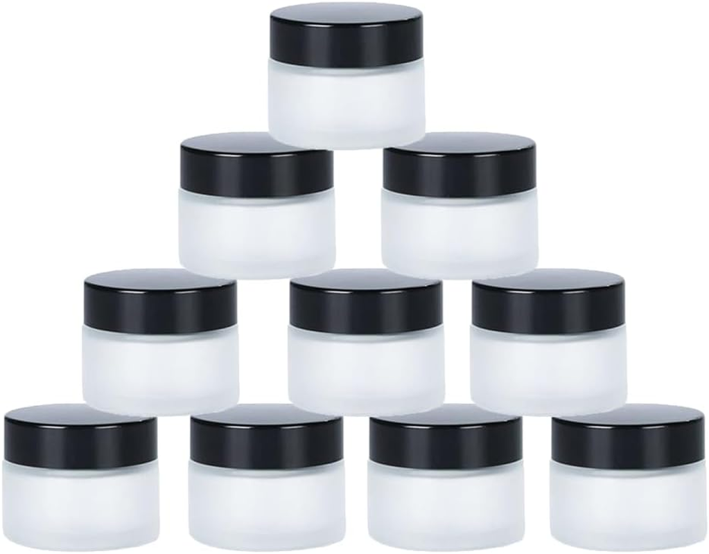 9 Packs 5G Small Glass Jars with Lids and Inner Liners,Clear White Cream Jar Cosmetic Container Storage Jars,Refillable Travel Jars for Lip Balm Eye Cream,Lotion,Toners,Eyeshadow - Black image number 2
