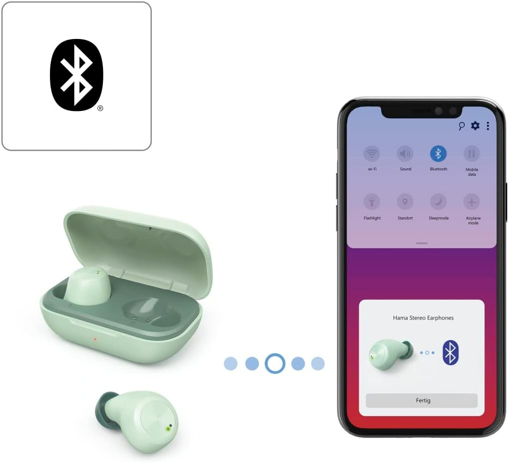 Hama Spirit Chop IPX4 Bluetooth Headphones (True Wireless In-Ear Headphones Green, Wireless Headphones In-Ear Wireless with USB C Charging Box) Mint Green Light Green image number 5