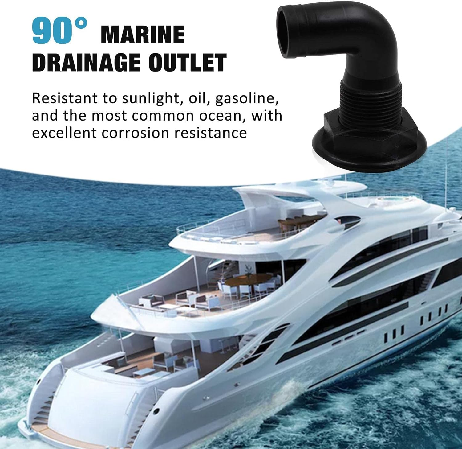 Right Angle Yacht Bilge Drainage Outlet - Marine Sewage Drainage Outlet,Reusable Sewage Drain Outlet Accessory for Tractors Marine Motorhomes Yacht Caravans Kot-Au image number 4