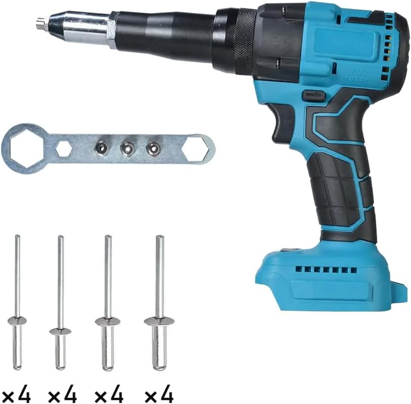 Electric Rivet Gun Brushless Electric Rivet Nut Gun Cordless Rivet Gun with Wrench, Automatic Blind Riveter Tool Electric Blind Riveter Tool Kit, Compatible for Makita Battery 18V
