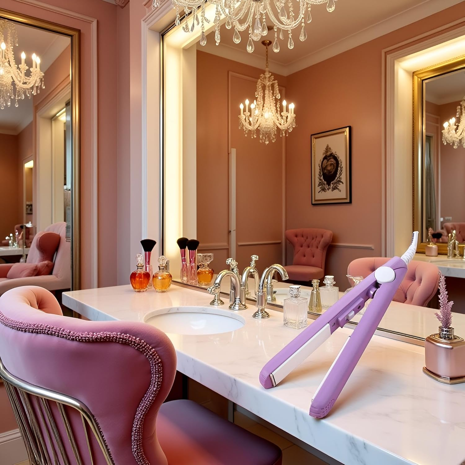 Purple Werdeny Mini Ceramic Hair Curler & Straightener, 2-In-1 Curling Iron with 1/2 Inch Barrel for Short and Fine Hair Candy Bar Clip image number 6